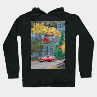 Vintage cars in front of the Mural de la Prehistoria in Cuba Hoodie